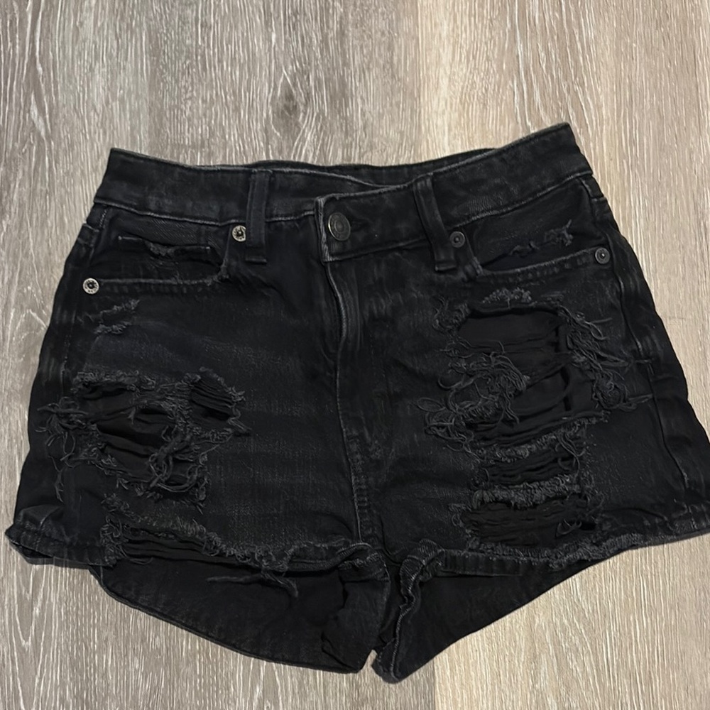 American Eagle Black Jean Shorts High-Waisted Distressed